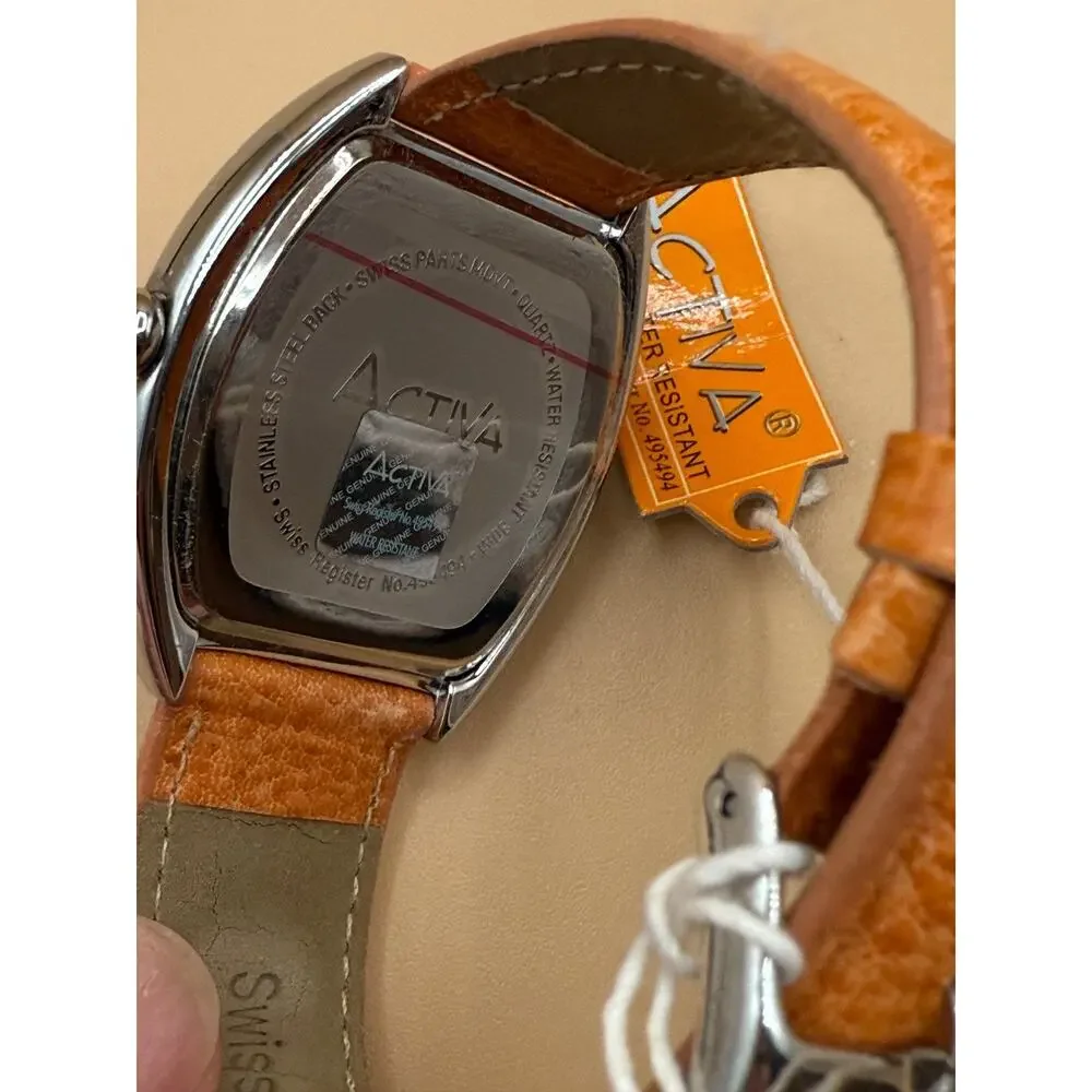 ⭐ NOS Activa Swiss Quartz Watch Brown Dial Leather Strap Water Resistant 32 mm